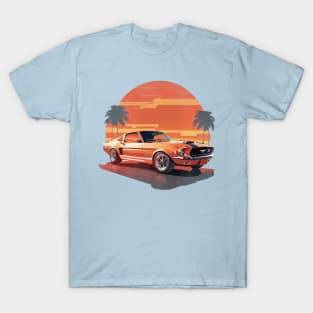 Vintage Summer Ford Mustang Beach Sunset sports car T-Shirt